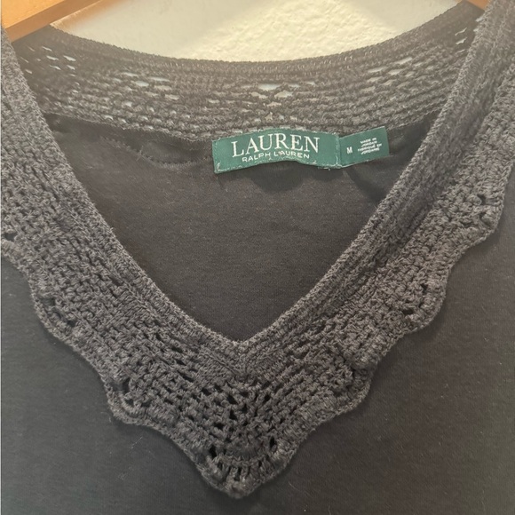 Ralph Lauren Black Scalloped V-Neck Tee - Picture 2 of 3